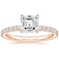 10K Solid Rose Gold Handmade Engagement Ring 1.0 CT Asscher Cut Moissanite Diamond Solitaire Wedding/Bridal Ring Set for Women/Her Proposes Rings
