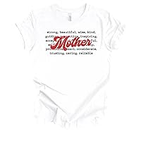 Womens Mother's Day Mother in Red with Inspiring Words Ladies Short Sleeve T-Shirt