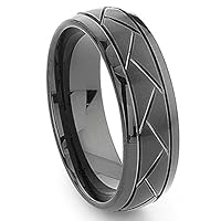 Black Tungsten 8MM Diamond Cut Dome Wedding Band Ring