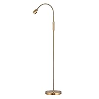 O’Bright Ray – Adjustable LED Beam Floor Lamp, Dimmable and Zoomable Spotlight, Flexible Gooseneck, Reading/Crafting Standing Lamp, Work Table Light, Antique Brass