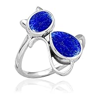 Fine Sterling Silver Ring For Womens Natural Lapis Lazuli Ring Sterling Silver Anniversary Ring Blue Gemstone Cat Ring