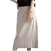 Autumn Winter 100% Wool Knit Long Skirt Women Casual Thick High Waist Pack Hip Cashmere Slit Wild Skirt