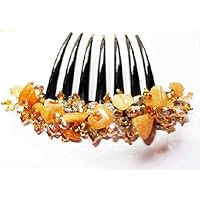 Side Comb French Twist Hair Comb Hair Accessories Decorative Hair Wedding Hair Accessories Ornamented Along top of Heading with Stone (Orange)