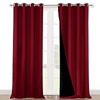NICETOWN Cold Blocking Curtains, Truly Blackout Drapes, Heavy-Duty Full Light Shading Curtain Set with Black Liner Backing for Villa/Hall/Dorm（Burgundy Red, Set of 2, 52 inches Wide x 95 inches Long