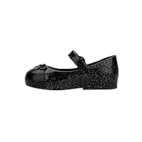 Mini Melissa Sweet Love Cap Toe Mary Jane Shoes for Babies & Toddlers - Jelly Flats for Girls with Cute Bow, Toe Accent and Adjustable Straps, Toddler Girl Ballet Flats, Black Glitter Silver, 8