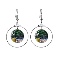 Pineapple Leaf Plant Picture Nature Earrings Dangle Hoop Jewelry Drop Circle