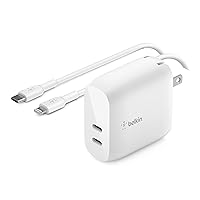 Belkin 40W USB Type C PD Wall Charger for iPhone with Included C to Lightning Cable, Dual USB-C Ports for 20W Per Port Fast Power Delivery Charging for iPhone 13, 12, iPad, Galaxy and More