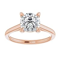 18K Solid Rose Gold Handmade Engagement Ring 1.00 CT Cushion Cut Moissanite Diamond Solitaire Wedding/Bridal Ring for Woman/Her Best Ring