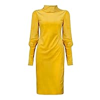 Green Maxi Dress for Women Plus Size,Women's Solid Color Dresses High Neck Slim Long Sleeves Dresses Casual Wra