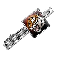 Fierce Tiger Square Tie Bar Clip Clasp Tack- Silver or Gold
