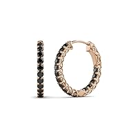Black Diamond 0.93 ct Inside-Out Women Hoop Earrings with Side Gallery 14K Gold