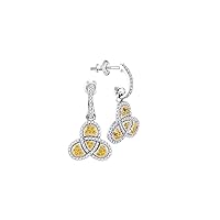 10kt White Gold Womens Round Yellow Color Enhanced Diamond Triquetra Trinity Dangle Earrings 1/2 Cttw