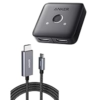 Anker HDMI Switch, 4K@60Hz Bi-Directional HDMI Switcher, 2 in 1 Out with Smooth Finish, Supports HDR, 3D, Dolby & Anker USB C to HDMI Cable for Home Office 6ft, Type C to HDMI Adapter Cable 4K 60Hz