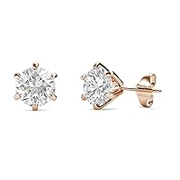 White Sapphire Six Prong Solitaire Martini Stud Earrings 1.05 ctw 14K Rose Gold