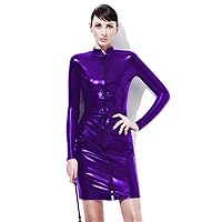 Zipper Long Sleeve Dress Women Bodycon Clubwear Wetlook Mini Dress