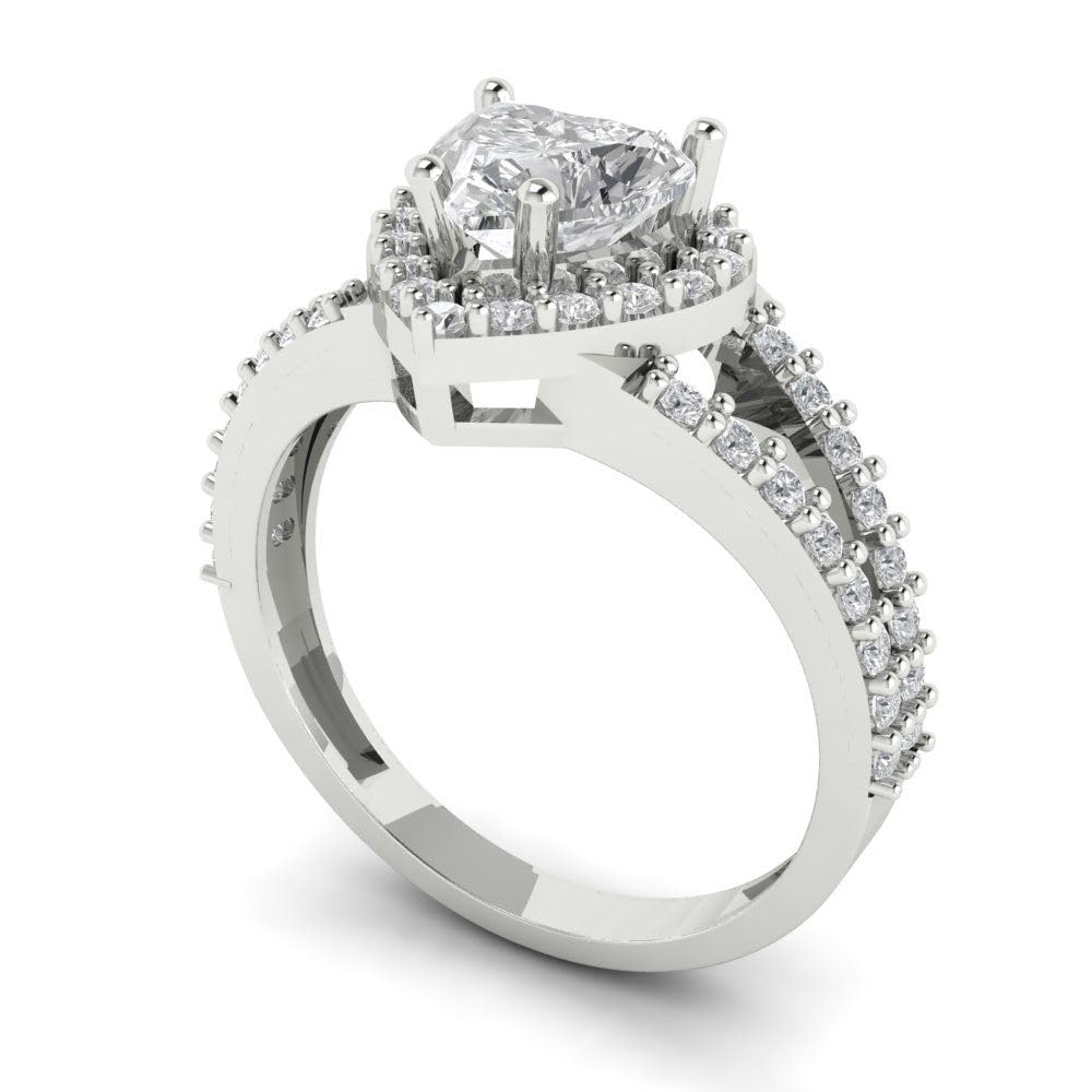 Clara Pucci 1.72ct Heart Cut Solitaire with Accent Halo split shank Stunning Moissanite Modern Ring 14k White Gold