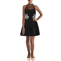 Blondie Nites Womens Applique Knee Halter Dress Black 1