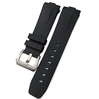 24mm Rubber Silicone for Panerai Strap Arc Curved Interface pam441 111 312 359 438 320 Watchband Men Sports Bracelet Accessories (Color : Classic Black Silver, Size : 24mm)