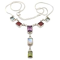 Bijoux et Objets - Sterling silver multi stone necklace - Stone sizes 8x12mm, 7x9mm and 6x8mm