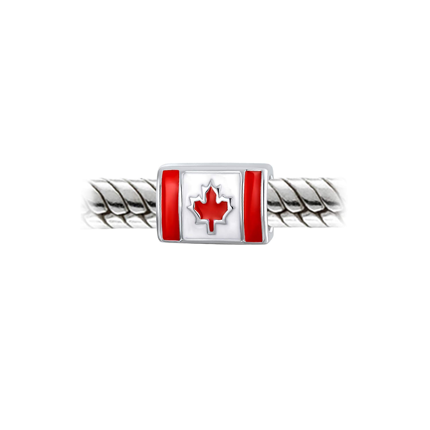 Red Enamel Maple Leaf Patriotic Canada Flag Charm Bead For Women For Teen Fits European Bracelet .925 Sterling Silver