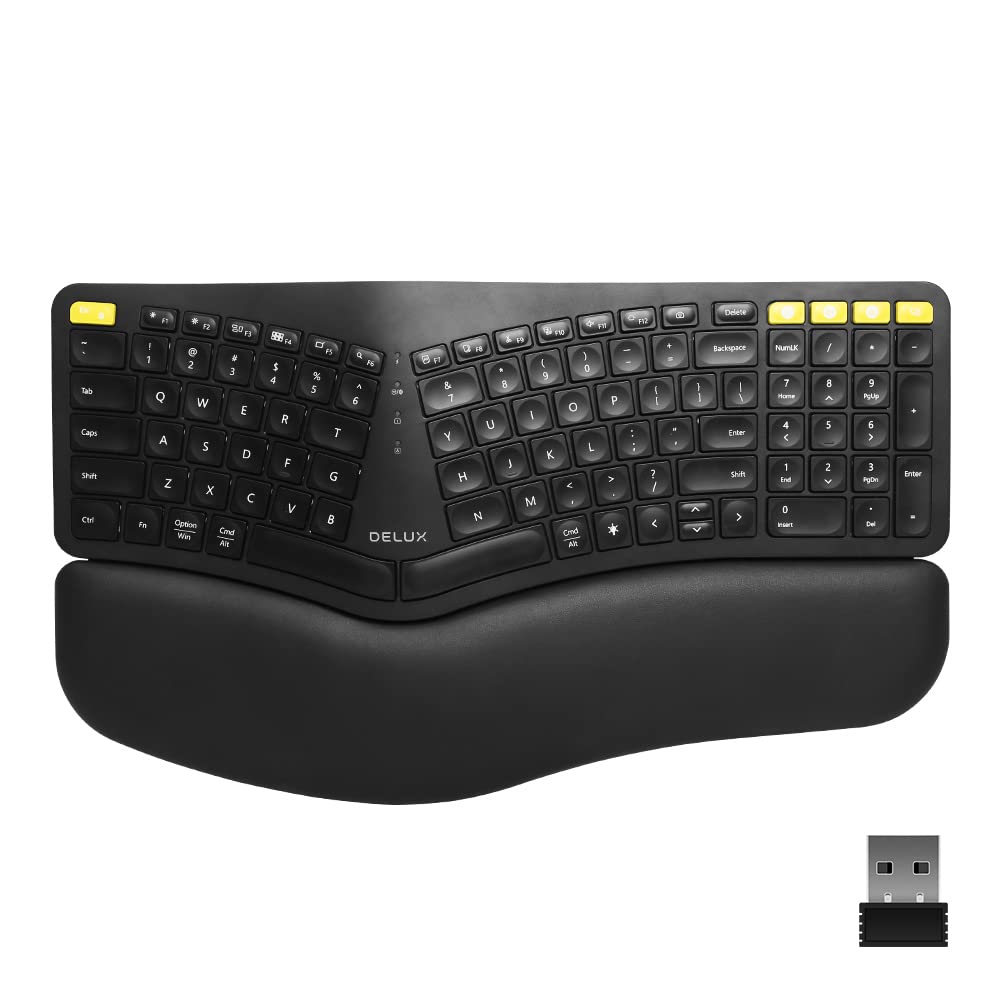 DELUX Wireless Ergonomic Keyboard Mouse Combo, Split Ergo Keyboard with Backlit GM902Pro and Vertical Mouse M618XSD Black