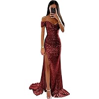 Off Shoulder Prom Dresses 2024 Mermaid Sequined Long Formal Gowns and Evening Dresses with Side Slit