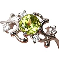 Solid 925 Sterling Silver & Natural Peridot 6x6mm Round Shape Fine Step Cut August Birthstone Gemstone Ring for Men & Women. (Choose Your Size) |LW_GSR_0645