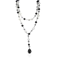 The Palm Beach Lariat Freshwater Grey Pearl with Onyx Beads and Onyx Drop