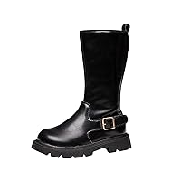 Fashion Winter Children Girls Boots Thick Soles Non Slip Solid Color Black Round Toe Side Zipper Plush For Winter Boot