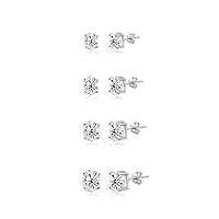 4-Pair Set Sterling Silver Cubic Zirconia Oval Stud Earrings, 5X3mm 6x4mm 7x5mm 8x6mm