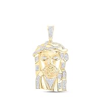 10kt Yellow Gold Mens Round Diamond Jesus Face Charm Pendant 1-1/2 Cttw