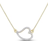 10kt Yellow Gold Womens Round Diamond Sideways Heart Necklace 1/6 Cttw