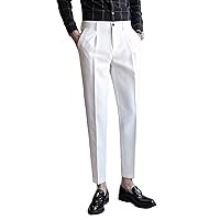 Men's Solid Ankle Length Business Formal Wear Slim Fit Clothing Dress Pants Casual Official Trousers A27