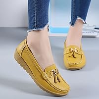 2022 Women's Loafer Comfortable Casual Shoes Non Slip Leather Driving Fashion Moccasin Flats Wild Breathable Nurse Driving Fashion Soft Shoes (J,38)