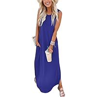 ANRABESS Women Casual Loose Sundress Sleeveless Split Maxi Long Beach Shirt Dress Travel Vacation 2024 Summer Outfits