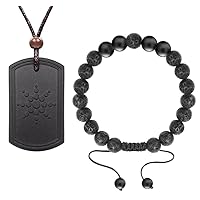 Necklace Pendant & Bracelet & Protection Sticker - (3 in 1 SET), Reduce Anxiety, Relieve Stress, Pendants and Bracelets Handcrafted from Natural Lava, Adjustable Cord Length, Great Gift for Women/Men