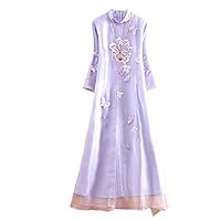 Spring Summer Women Organza Cheongsam Dress Embroidery Slim Elegant Lady Chinese Style A-line Party