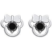 Mickey Mouse Earring Round Cut CZ Black Diamond 14K White Gold Over Sterling Sliver Screw Back For Womens Tiny Girl