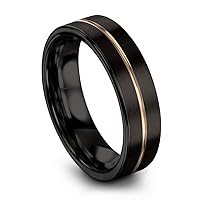 Tungsten Wedding Band Ring 6mm for Men Women 18k Rose Yellow Gold Plated Flat Cut Center Line Black Brushed Polished