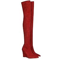 MOOMMO Women Wedge Over Knee High Boots Pointed Toe Pull On 4 Inch High Heel Thigh Boots Sexy Trendy Chic Party Show Nightclub Winter Warm 4-12 M US