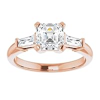 925 Silver,10K/14K/18K Solid Rose Gold Handmade Engagement Ring 1 CT Asscher Cut Moissanite Diamond Solitaire Wedding/Classic Gift for/Her Woman Ring