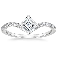 10K Solid White Gold Handmade Engagement Ring 1.0 CT Asscher Cut Moissanite Diamond Solitaire Wedding/Bridal Ring Set for Women/Her Proposes Ring