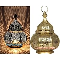 ShreeRadheCrafts Moroccan Pendant Ceiling Lantern Indian Night Lampshade Moroccan Bedroom Floor Desk Metal Lamp (Gold) 12 x 7.5