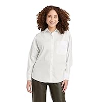 A New Day Women's Long Sleeve Oversized Button-Down Boyfriend Shirt - (White, Small)