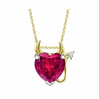 Navnita Jewellers 1.50 Ct Red Ruby & Diamond Devil Valentine's Special Heart Pendant With 18