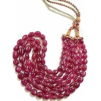 SANA GEMS Beautiful AAA Extremely 3 Strands Natural Ruby Quarts Gemstone Necklace-16-19 Inch 5-7MM Beads-Smooth Oval Shape Beads Necklaces With Adjustable Tassel Clasp, Red