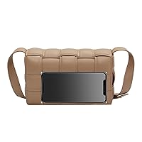 Woven Padded Cassette Crossbody Bags for Women, Small Leather Shoulder Bag Clutch Purse Trendy Handbags Messenger(Khaki-Bag)