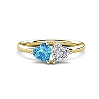 Heart Shape 6.00 mm Blue Topaz & IGI Certified Lab Grown Diamond 1.85 ctw with Tiger Claw Prong setting Two Stone Duo Women Engagement Ring in 14K Gold