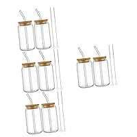 Happyyami 8 Sets glass sippy cup glasses with lids clear coffee cups clear espresso cups drinking glass cups yogurt tumblers can shaped tumbler bamboo glass cups with lids and straws soda