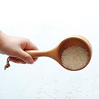 Renococo Wooden Spoon,Bath Salt Scoop with Hanging Rope,Wooden Kitchen Scoop,Rice Spoon,Soup Scoop,8 Inch Wood Water Spoon,Round Serving Soup Tablespoon,Honey Coffee Spoon,Canisters Flour Ladles